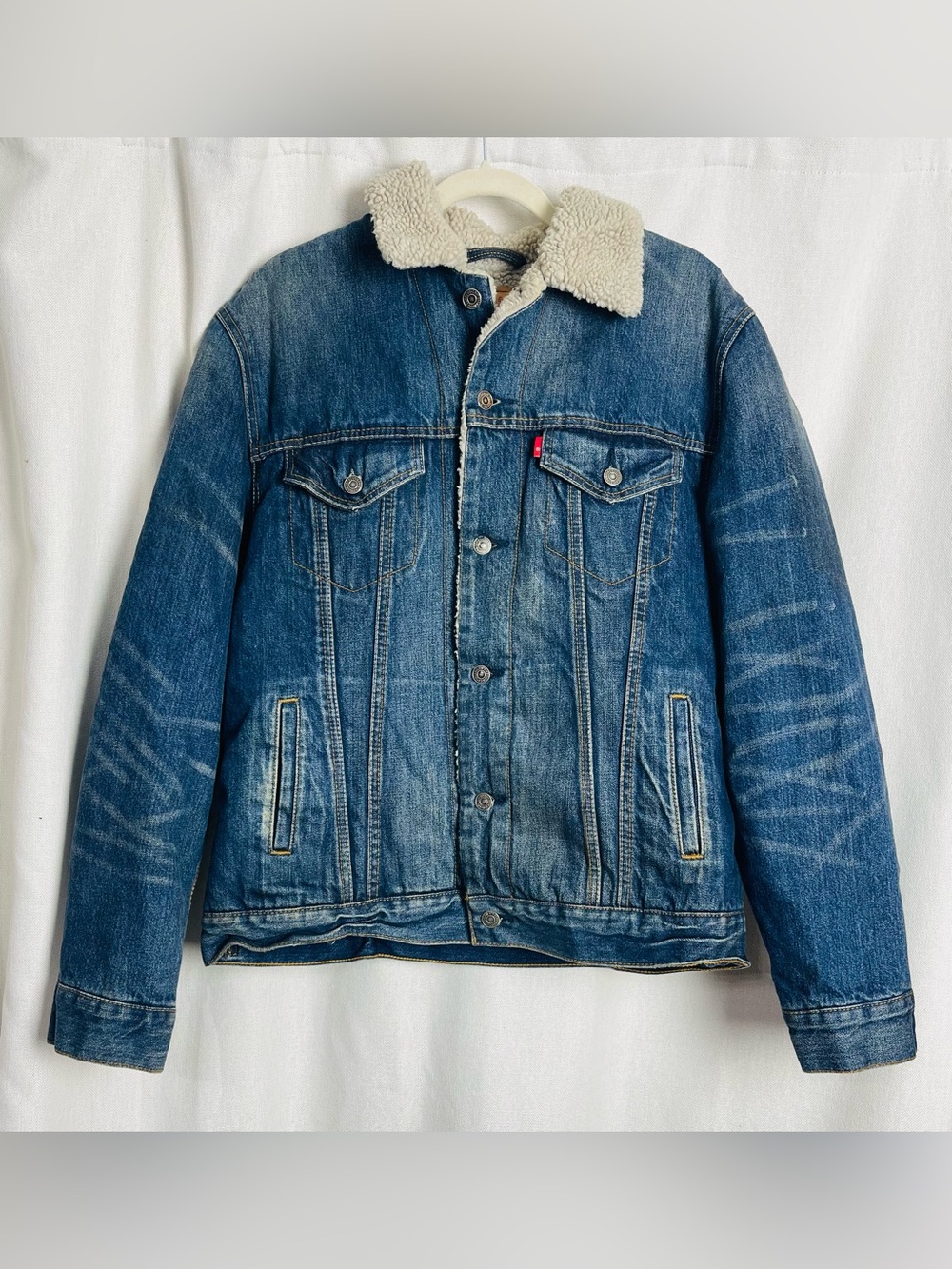 Levi's 70598 Denim Sherpa Lined Jacket Trucker Blue Jean Denim Large Vtg Men